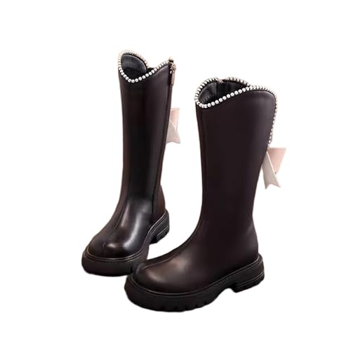 Stiefel Mädchen Langschaft, Boots Mädchen mit Warm Gefüttert Stiefeletten Leder Kniehohe Reitstiefel mit Seitlichem Reißverschluss Stiefelschuhe mit Fliege Herbststiefel Winterstiefel für Kinder von WOXIHUAN