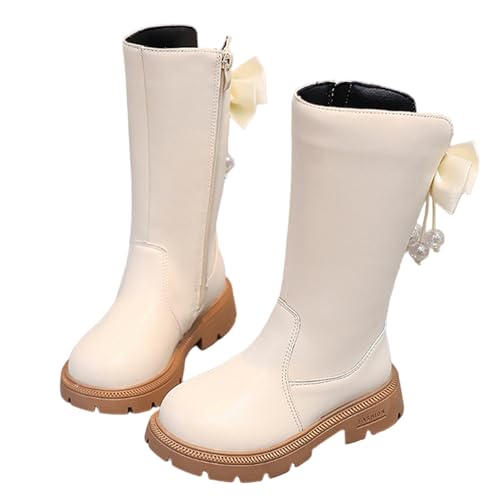 Stiefel Mädchen Langschaft Leder Kniehohe Reitstiefel mit Seitlichem Reißverschluss Boots Mädchen Fliege mit Strass Stiefeletten Elegant Herbststiefel Winterstiefel Rutschfest Schuhe für Schüler von WOXIHUAN