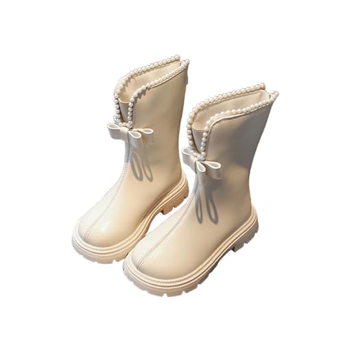 Stiefel Mädchen mit Perle, Boots Mädchen mit Reißverschluss Stiefeletten Kinder PU-Leder Reitstiefel Wasserdichte Mittelere Stiefel Rutschfest Schuhe Elegante Herbststiefel Winterstiefel für Schule von WOXIHUAN