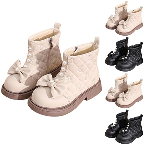 Stiefel Mädchen mit Perle und Fliege Stiefeletten Mädchen Prinzessin Schuhe Kinder mit Seitlichem Reißverschluss Stiefelschuhe Baumwollschuhe Bequem Winterschuhe Rutschfest Winterstiefel für Schule von WOXIHUAN