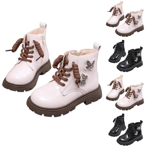Stiefel Mädchen mit Schmetterling Pailletten, Süß Boots Mädchen mit Warm Gefüttert Stiefel Leder Reitstiefel Profilsohle Stiefelette Dicke Sohle Rutschfest Schuhe Herbststiefel Winterstiefel für Party von WOXIHUAN