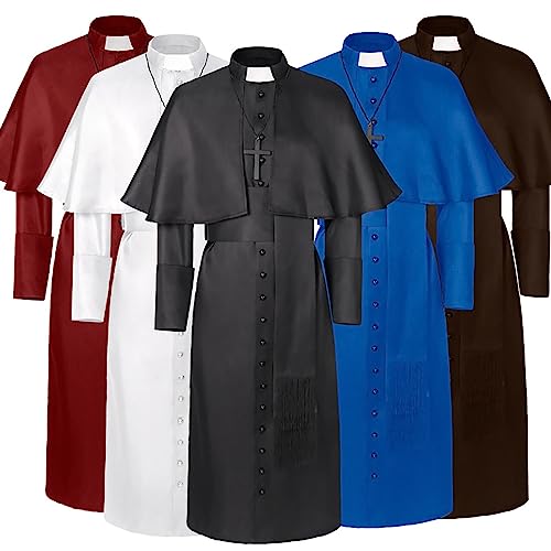 Unisex Mittelalter Robe mit Schulterumhang Sale Herren Damen Halloween Kostüm mit Kreuz Renaissance Umhang Priester Gewand mit Knöpfen Langarm Stehkragen Robe Geistliche Soutane Gothic Poncho Cape von WOXIHUAN