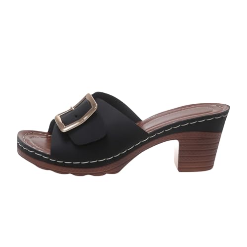 WOXIHUAN Chunky Heel Sandalen Damen mit Absatz Pantoffeln Riemchen Schnalle Schlappen Bequem Sandaletten Fischmaul Sommerschuhe High Heels Sandals Elegant Römersandalen Elegant Freizeitschuhe Sliders von WOXIHUAN