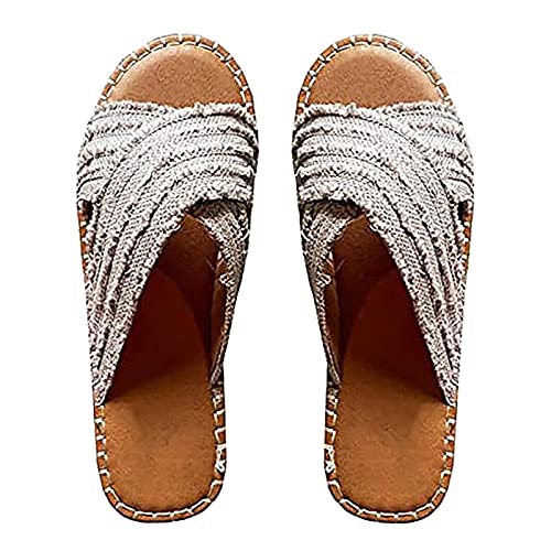 WOXIHUAN Damen Gekreuzte Riemen Sandalen Flache Sandals Jeans Sandale Frauen Vintage Sandaletten Offene Zehe Sandal Rutschfeste Sandalette Outdoor Wanderschuhe Slippers Sommer bequem Slippers von WOXIHUAN