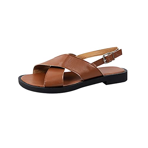 WOXIHUAN Damen Gekreuzte Riemen Sandals Sale Leder Stoff Sandal Frauen Slingback Sandalen Riemchen Schnalle Sandalette Plateau Sandale Dicke Sohle Sandaletten Outdoor Wandersandalen Leicht Slippers von WOXIHUAN