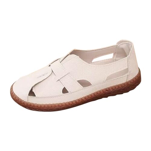 WOXIHUAN Damen Hollow Hole Sandalen Sale Weiches Leder Sandals Frauen Geschlossener Spitze Sandalette Rutschfeste Sandale Flache Sandal Atmungsaktiv Sandaletten Sommer Bequem Slippers Lässige Schuhe von WOXIHUAN