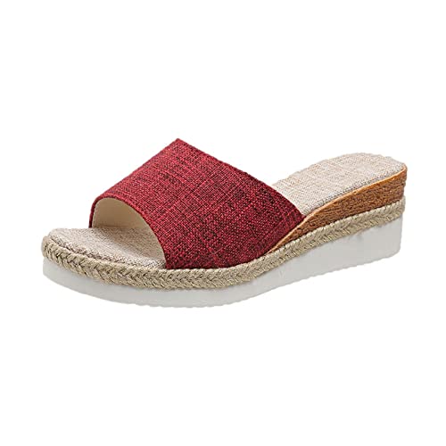 WOXIHUAN Damen Keilabsatz Slippers Sale Geflochten Slipper Frauen Plateau Keilsandalen Hausschuhe Dicke Sohle Sandalen Rutschfeste Sandals Offene Zehe Sandal Gewebt Sandalette Sommer Bequem Sandale von WOXIHUAN