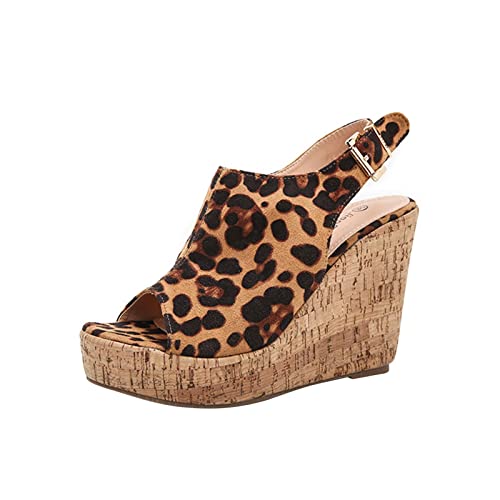 WOXIHUAN Damen Keilsandalen Sandalen Plateau Sandals Frauen Chunky Heel Sandale Verstellbare mit Metallverschluss Sandaletten Offene Zehe Sandal Sexy Leoparden-Sandalette Rutschfeste Hausschuhe von WOXIHUAN