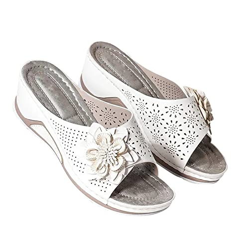 WOXIHUAN Damen Plateau Sandale Fisch Mund Sandals Blumenstickerei Sandalette Frauen mittleren Absätzen Sandal Mesh Oberen Sandalen Rutschfeste Sandaletten Atmungsaktiv Slippers Outdoor Hausschuhe von WOXIHUAN