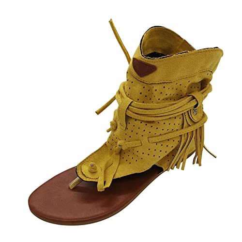 WOXIHUAN Damen Quaste Sandalen Flip Flops Sandals Mädchen Böhmen Sandalette Flache Sandal Römische Sandale Strand Schuhe Stiefel Gekreuzte Riemen Slippers Rutschfeste Schuhe Sommer Bequem Slipper von WOXIHUAN