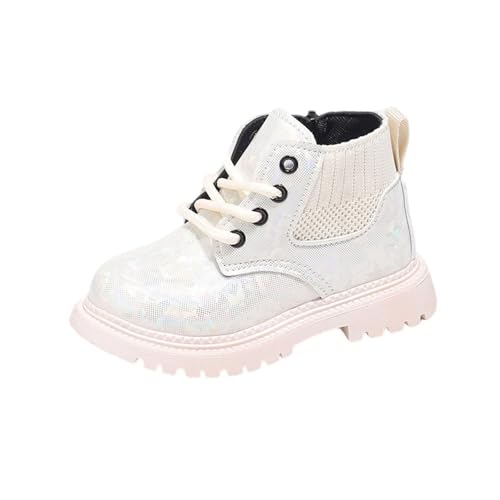 WOXIHUAN Glitzer Stiefel Mädchen, Kinder Stiefelette Wasserdichte Lackleder Boots mit Seitlichem Reißverschluss Schnürstiefel für Mädchen Bequeme Stiefelschuhe Dicke Sohle Rutschfest Schuhe, 21-30 EU von WOXIHUAN