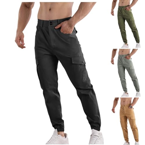 WOXIHUAN Herren Cargohose Sale Männer Taktische Hose mit Multi Taschen Zip Off mit Knopfleiste Arbeitshosen Einfarbiges Wanderhose Pants Relaxed Fit Baumwolle Hosen Jogger Jogginghose Sweatpants von WOXIHUAN