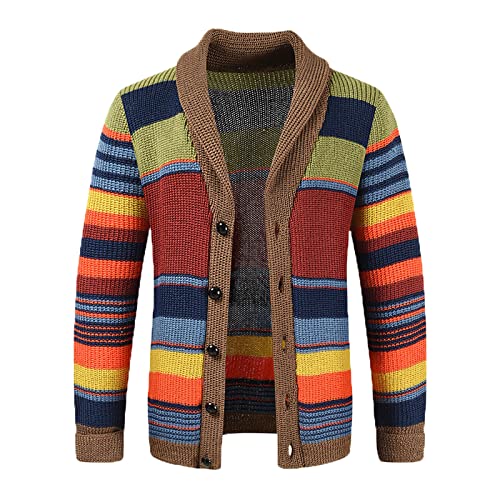 WOXIHUAN Strickjacke Herren Sweatjacke Streifen Hoodie Herren Pullover Ohne Kapuze Herbst Jacke Männer Strickpullover Übergangsjacke Lässig Freizeitjacke Herbstjacke Sweatshirt Hemdjacke von WOXIHUAN