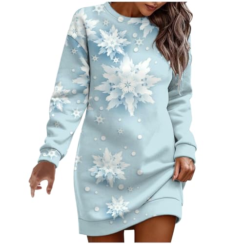 Weihnachten Kleid Damen Sale Schneeflocken Weihnachtskleid Frauen Lang Weihnachtspullover Xmas Pulli Shirt Weihnachts Sweatshirt Rundhals Weihnachtskleid Party Kleid Festlich Kleider Langarm Midikleid von WOXIHUAN