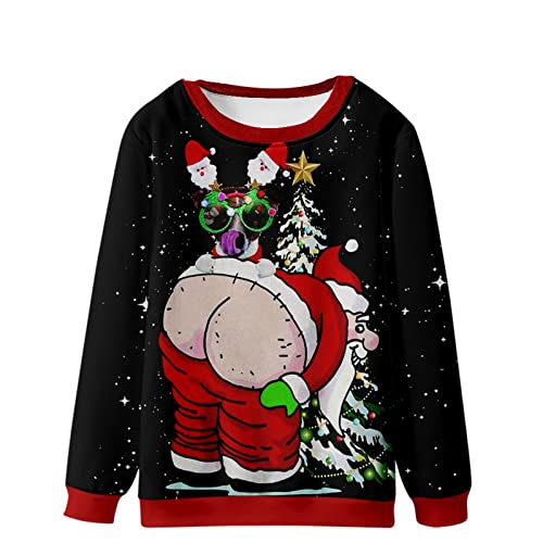 Weihnachtspullover Herren Sale Lustig 3D Druck Weihnachten Sweatshirt Männer Ugly Christmas Sweater Xmas Pullover Shirt Winter Lustig Weihnachtsmann Weihnachtspulli Langarm Weihnachts Pullis für Party von WOXIHUAN