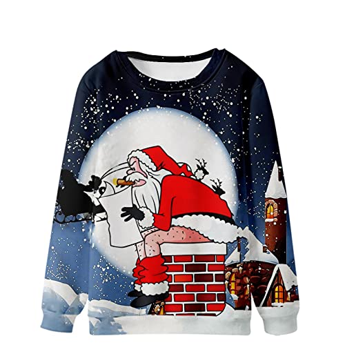 Weihnachtspullover Herren Sale Lustig 3D Druck Weihnachten Sweatshirt Männer Ugly Christmas Sweater Xmas Pullover Shirt Winter Lustig Weihnachtsmann Weihnachtspulli Langarm Weihnachts Pullis für Party von WOXIHUAN