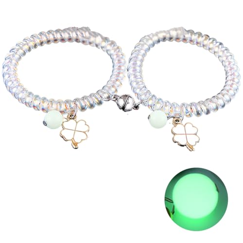 2 Stück Schulkind Vierblättriges Kleeblatt Armband Einschulung, Schulkind Mädchen Geschenk，Magnetisches Leuchtarmband，Geschenke für für Freundinnen, Freunde und Familie von WOXJENA