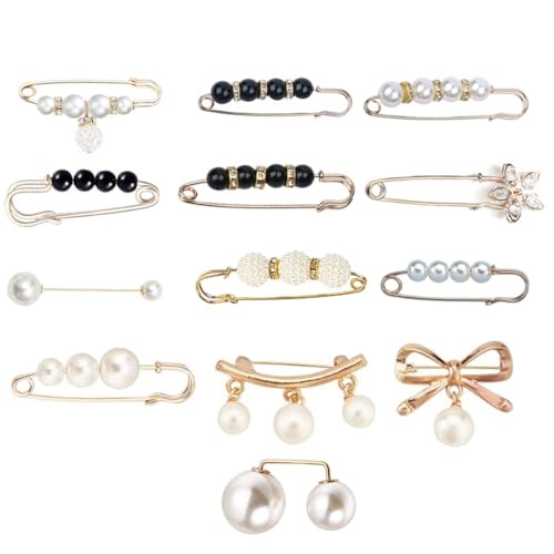 Faux Perlen Brosche Kragen Clip, 13 Stück Schal Clip, Doppelköpfige Perlen Cardigan-Brosche, Ausschnitt Brosche Pullover Kleidung Sweater Shawl Clip Hut, für Kleidung Dekoration von WOXJENA