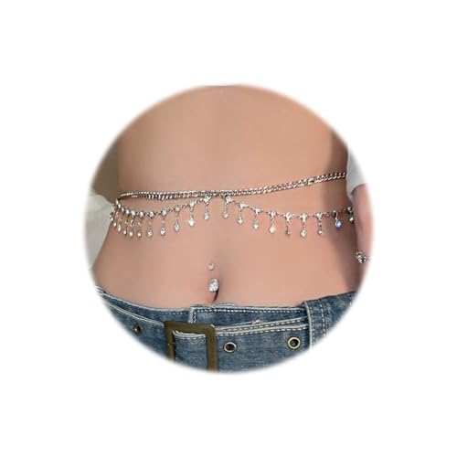 Taillenkette Damen, Boho Bauchkette Körperkette Silber Metall Kettengürtel, Waist Chain Verstellbare Körperschmuck Taille Kette für Frauen Mädchen von WOXJENA