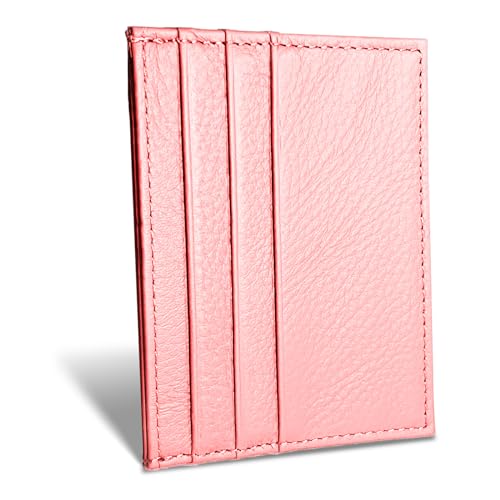 WOXVM Kreditkartenetui Geldbörse RFID Blocking Slim Kreditkartenetuis Halter Premium Leder Minimalistische Vordertasche Kleine Brieftasche mit 6 Kartenfächern und 1 Taschen für Männer Frauen, Pink, von WOXVM