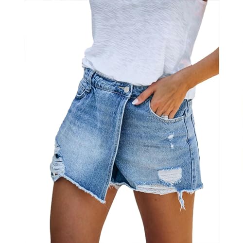 WOYUANSHA Damen-Shorts Zerrissen Einfarbig Freizeit-Shorts Röcke M Hellblau von WOYUANSHA