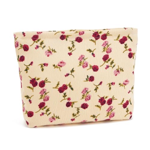 WOZEAH Make-up-Tasche für Geldbörse, kleine Kosmetiktasche, stilvolle Make-up-Tasche mit Reißverschluss, Reise-Kulturbeutel aus Segeltuch, Beige Rose von WOZEAH