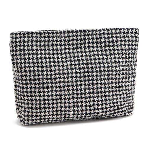 WOZEAH Make-up-Tasche für Geldbörse, kleine Kosmetiktasche, stilvolle Make-up-Tasche mit Reißverschluss, Reise-Kulturbeutel aus Segeltuch, Houndstooth von WOZEAH