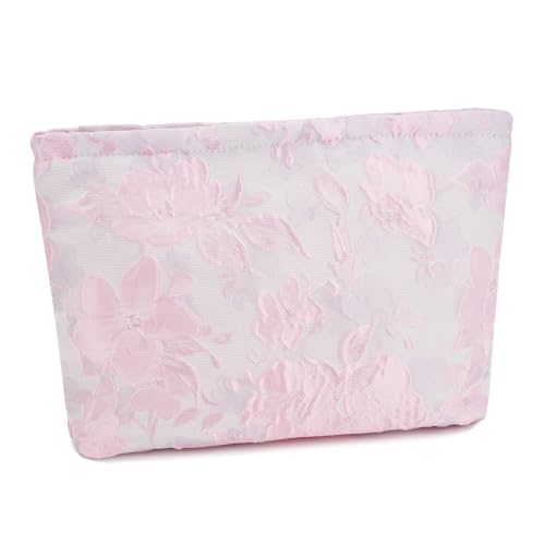 WOZEAH Make-up-Tasche für Geldbörse, kleine Kosmetiktasche, stilvolle Make-up-Tasche mit Reißverschluss, Reise-Kulturbeutel aus Segeltuch, Jacquard Pink WOZEAH Make-up-Tasche für Geldbörse, kleine Kosmetiktasche, stilvolle Make-up-Tasche mit Reißverschluss, Reise-Kulturbeutel aus Segeltuch, Jacquard Pink von WOZEAH