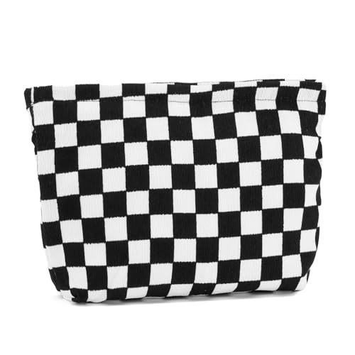 WOZEAH Make-up-Tasche für Geldbörse, kleine Kosmetiktasche, stilvolle Make-up-Tasche mit Reißverschluss, Reise-Kulturbeutel aus Segeltuch, Schwarz kariert WOZEAH Make-up-Tasche für Geldbörse, kleine Kosmetiktasche, stilvolle Make-up-Tasche mit Reißverschluss, Reise-Kulturbeutel aus Segeltuch, Schwarz kariert von WOZEAH
