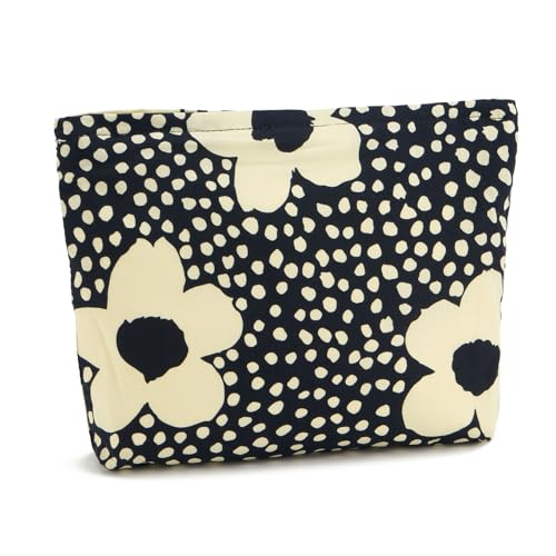 WOZEAH Make-up-Tasche für Geldbörse, kleine Kosmetiktasche, stilvolle Make-up-Tasche mit Reißverschluss, Reise-Kulturbeutel aus Segeltuch, Schwarze große Blume von WOZEAH