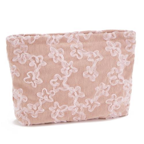 WOZEAH Make-up-Tasche für Geldbörse, kleine Kosmetiktasche, stilvolle Make-up-Tasche mit Reißverschluss, Reise-Kulturbeutel aus Segeltuch, Spitzenstickerei 2 von WOZEAH