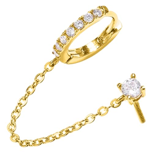 Ohrringe Silber 925 für Damen Mädchen 14K Vergoldet Doppel Piercing Ohrstecker Creolen mit Kette, Hypoallergen Zirkonia Ohrringe Silber Hängend für Mehrere Ohrlöcher Knorpel Ohrringe Set Gold Stil 1 von WOZNU