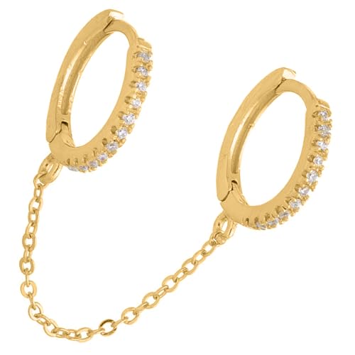 Ohrringe Silber 925 für Damen Mädchen 14K Vergoldet Doppel Piercing Ohrstecker Creolen mit Kette, Hypoallergen Zirkonia Ohrringe Silber Hängend für Mehrere Ohrlöcher Knorpel Ohrringe Set Gold Stil 2 von WOZNU