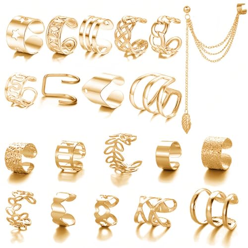 WOZNU 20Pcs Ear Cuff Set Damen Ohrmanschette Ohrringe Earcuffs Set Helix Knorpel Ohrmanschette Ohne Ohrloch Wickelohrring Fakepircings Ohr Cuffs Ohrklemme von WOZNU