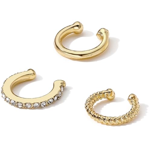 WOZNU 3-teiliges Set Ear Cuff für Damen fake helix Ohrmanschette Ohrringe 14K Gold Earcuffs Fake Helix Knorpel Ohrringe Ohrklemme mit Geschenkbox, Gold von WOZNU