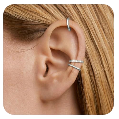 WOZNU 3 Stück Ear Cuff für Damen fake helix Ohrmanschette Ohrringe Fake Ohrringe 14K Gold Earcuffs Fake Helix Knorpel Ohrringe Ohrklemme mit Geschenkbox, Silber von WOZNU