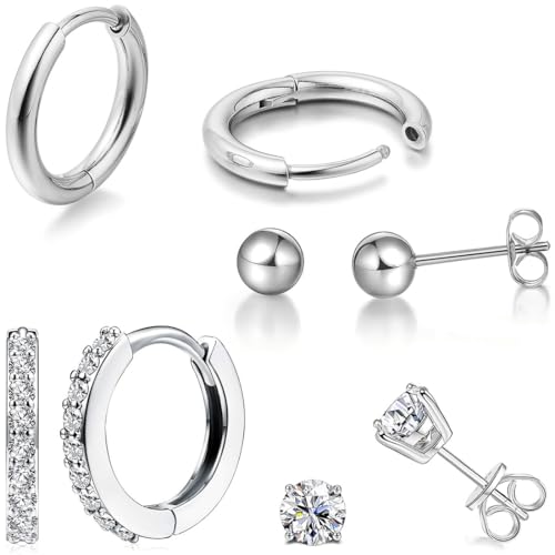 WOZNU 4 Paar Ohrringe Gold Damen, 925 Silber Huggie Creolen Ohrstecker Gold Piercing Ohr Gold, 14K Vergoldete Ohrringe Gold Set für Mehrere Ohrlöcher, Hypoallergene Goldene Ohrringe Damen Mädchen von WOZNU