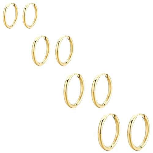 WOZNU 4Paar Kleine Creolen Silber 925 für Damen Mädchen 14K Vergoldet Creolen Gold Ohrringe Set Hypoallergen Cartilage Daith Helix Piercings Ohrringe für Mehrere Piercings 6/8/10/12MM Gold von WOZNU