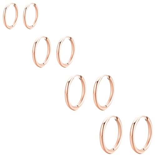 WOZNU 4Paar Kleine Creolen Silber 925 für Damen Mädchen 14K Vergoldet Creolen Gold Ohrringe Set Hypoallergen Cartilage Daith Helix Piercings Ohrringe für Mehrere Piercings 6/8/10/12MM Roségold von WOZNU