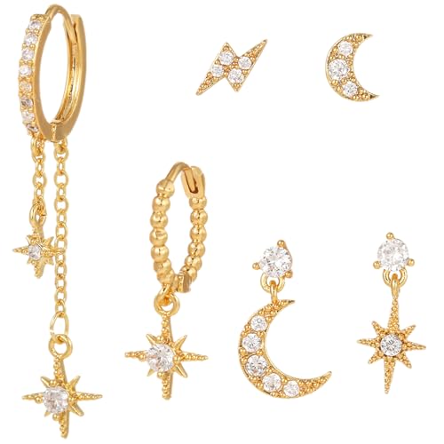 WOZNU Creolen aus Silber für Damen, Helix Piercings Chirurgenstahl Ohrringe Piercing Set, Baumelnde Ohrringe, Tropfenohrringe, Ketten Ohrringe Gold Stil 3 von WOZNU