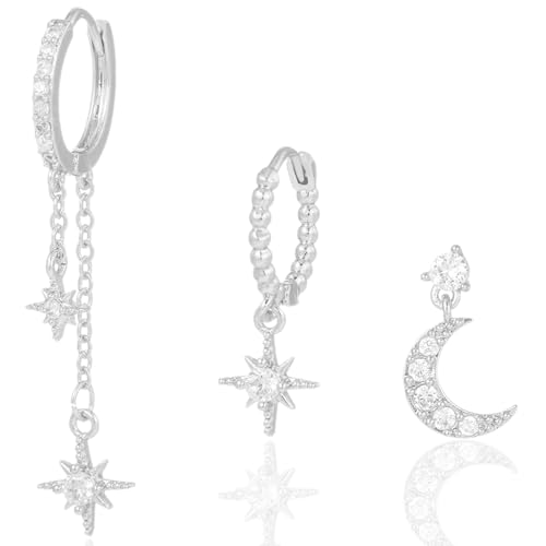 WOZNU Damen Ohrringe Piercing Set, Silber 925, Helix, Tragus, Creolen, Poliert, Verstellbar, Klassisch, 1 Stück von WOZNU