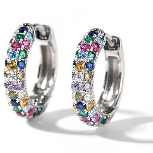 WOZNU Ohrringe Creolen Colors Silber Ohrringe mit Zirkonia AAA+ Hypoallergen Klein Creolen Schlafen Ohrringe Creolen Damen Schmuck von WOZNU