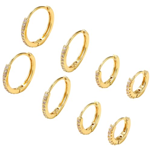 WOZNU Ohrringe Creolen Gold 925 Silber Ohrringe Set mit Zirkonia AAA+ Hypoallergen Klein Creolen Schlafen Goldene Ohrringe Creolen Damen Schmuck 6/8/9/10MM von WOZNU