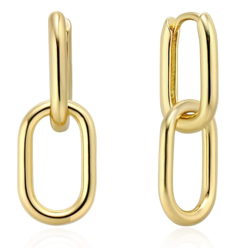 WOZNU Ohrringe Silber 925 Hängend Doppel Creolen Ohrringe mit Anhänger für Damen Frauen Mädchen, 14k Vergoldet Geometrie Ohrringe Kleine Silber 925 Creolen Anhänger Hängend Tropfen Ohrringe von WOZNU