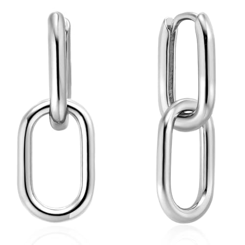 WOZNU Ohrringe Silber 925 Hängend Doppel Creolen Ohrringe mit Anhänger für Damen Frauen Mädchen, 14k Vergoldet Geometrie Ohrringe Kleine Silber 925 Creolen Anhänger Hängend Tropfen Ohrringe von WOZNU