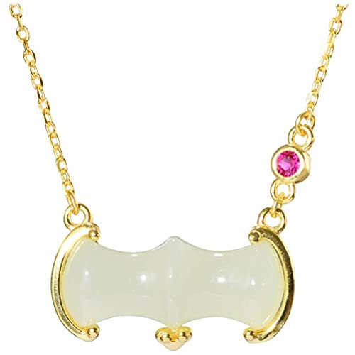 WOZUIMEI Chinesische Halskette S925 Sterlingsilber Vergoldet Natürliche Nephrit Wunsch Verpackt Bambus Halskette Weibliche Schlüsselbein Kette Einfache Mode HalsketteBambushalskette von WOZUIMEI