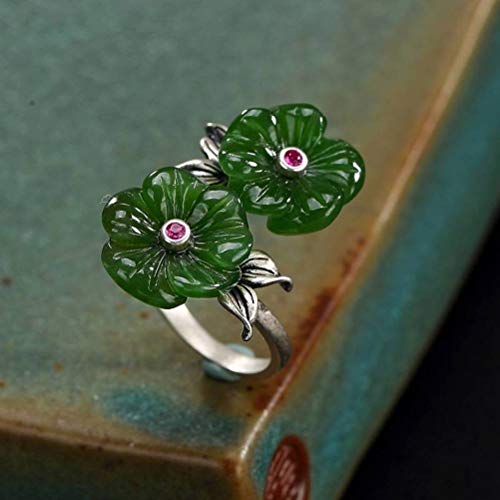 WOZUIMEI Chinesischer Ringschmuck S925 Reiner Silberring Retro Nephrite Jasper Doppelköpfiger Weiblicher High-End-Ring mit Offener PflaumeEinstellbare Öffnung WOZUIMEI Chinesischer Ringschmuck S925 Reiner Silberring Retro Nephrite Jasper Doppelköpfiger Weiblicher High-End-Ring mit Offener PflaumeEinstellbare Öffnung von WOZUIMEI