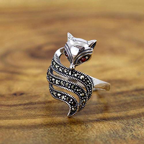 WOZUIMEI Chinesischer Ringschmuck S925 Reiner Silberringschmuck Retro Weiblicher Ring Markasit Geist Fuchs Ring Zubehör SchmuckWie gezeigt von WOZUIMEI