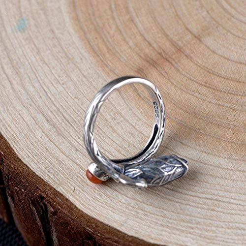 WOZUIMEI Chinesischer Ringschmuck S925 Sterling Silber Ring Inlay Südrot Achat Ring Tulpe Thai Silber Bastelring Weiblich Verstellbarer SplitEinstellbare Öffnung WOZUIMEI Chinesischer Ringschmuck S925 Sterling Silber Ring Inlay Südrot Achat Ring Tulpe Thai Silber Bastelring Weiblich Verstellbarer SplitEinstellbare Öffnung von WOZUIMEI