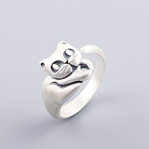 WOZUIMEI Chinesischer Ringschmuck S925 Sterling Silber Ring Matt Antik Thai Silber Weiblich Niedlich Kawaii Kätzchen Kunst RingRing WOZUIMEI Chinesischer Ringschmuck S925 Sterling Silber Ring Matt Antik Thai Silber Weiblich Niedlich Kawaii Kätzchen Kunst RingRing von WOZUIMEI